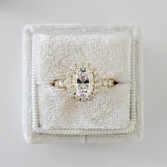 2 CT Elongated Cushion Cut Moissanite Ring - Sterling Silver Gold-Plated - Picture 3 of 5